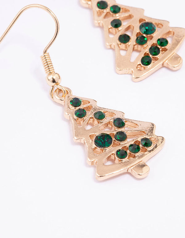 Green Crystal Christmas Tree Drop Earrings