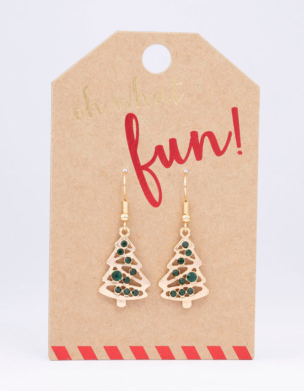 Green Crystal Christmas Tree Drop Earrings