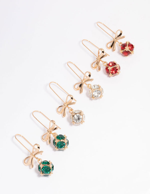Gold Mixed Bow Drop Earrings 3-Pack