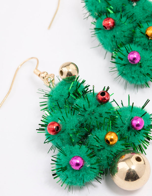 Gold Christmas Tree Drop Earrings