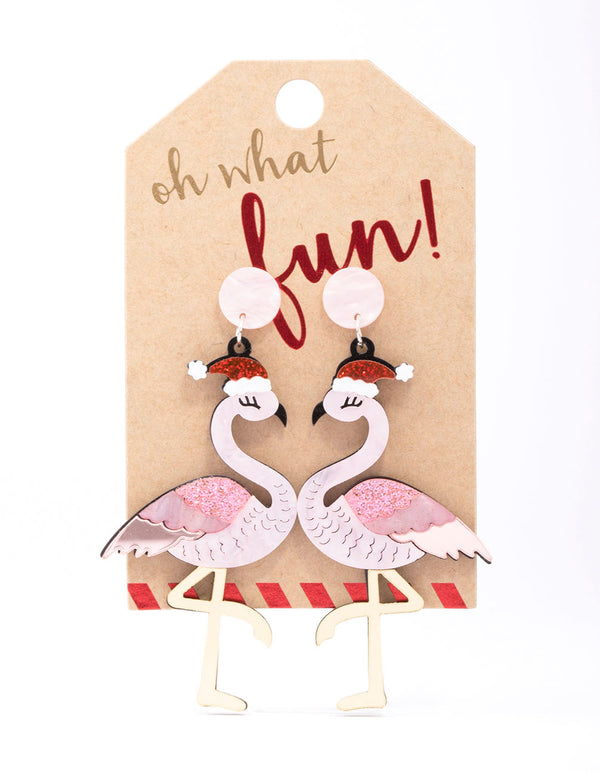 Acrylic Christmas Flamingo Drop Earrings
