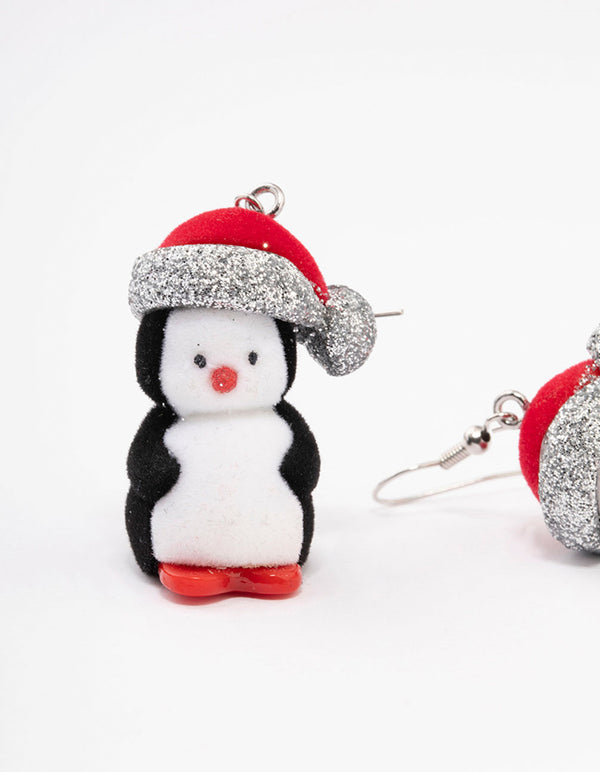 Christmas Penguin Santa Hat Drop Earrings
