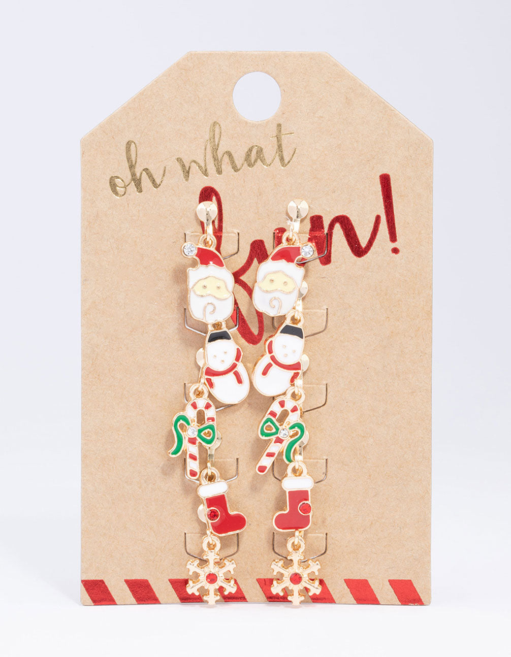 Gold Christmas Clip On Drop Earrings 5-Pack
