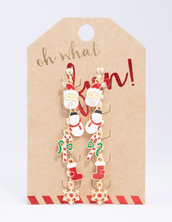 Gold Christmas Clip On Drop Earrings 5-Pack