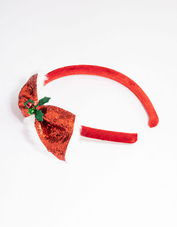 Glitter Holly Bow Headband