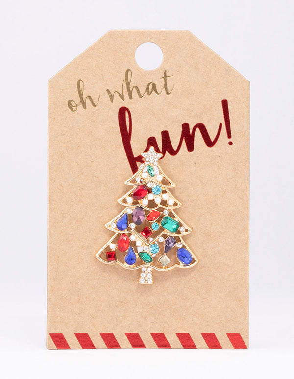 Gold Pearl & Diamante Christmas Tree Brooch