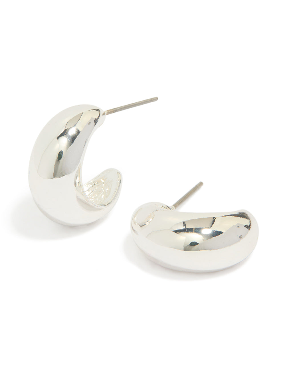 Silver Chubby Teardrop Huggie Earrings