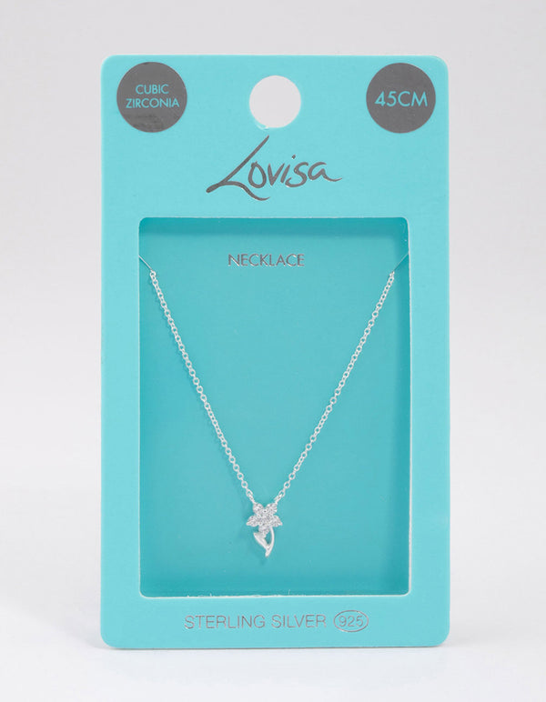 Sterling Silver Cubic Zirconia Stem Necklace