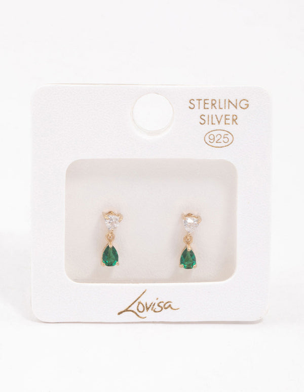 Gold Plated Sterling Silver Cubic Zirconia Pear Drop Earrings