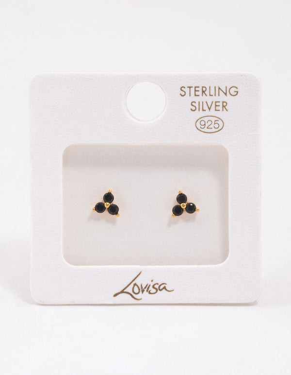 Gold Plated Sterling Silver Triangular Round Cubic Zirconia Stud Earrings