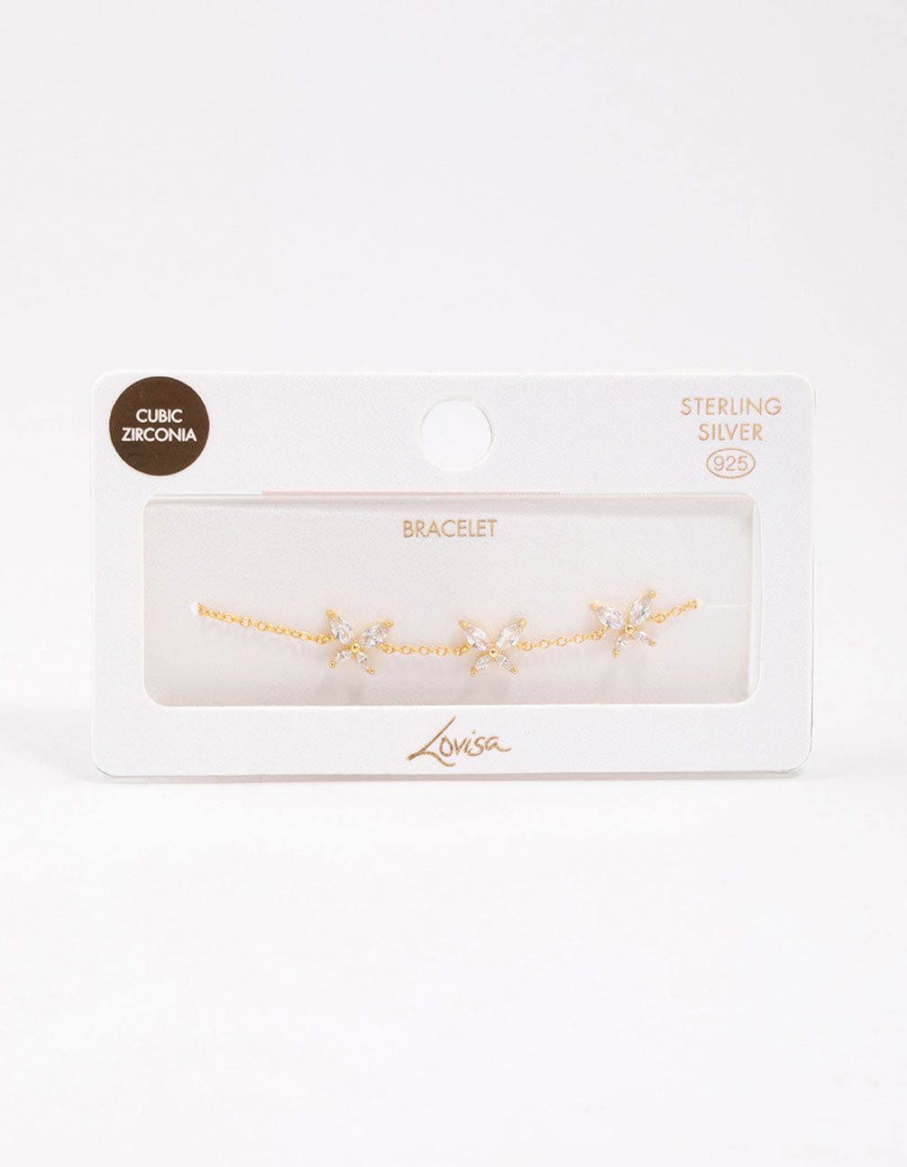 Gold Plated Sterling Silver Triangular Cubic Zirconia Butterfly Bracelet