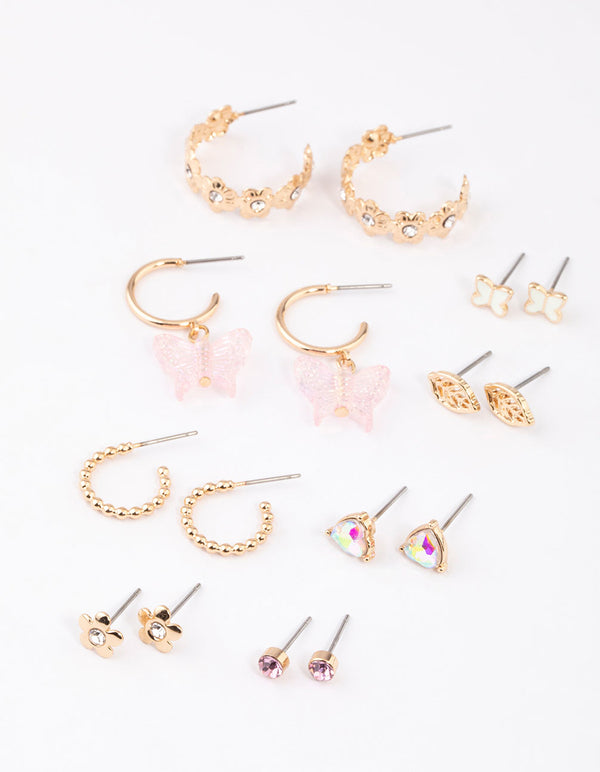 Gold Butterfly Garden Earrings 8-Pack