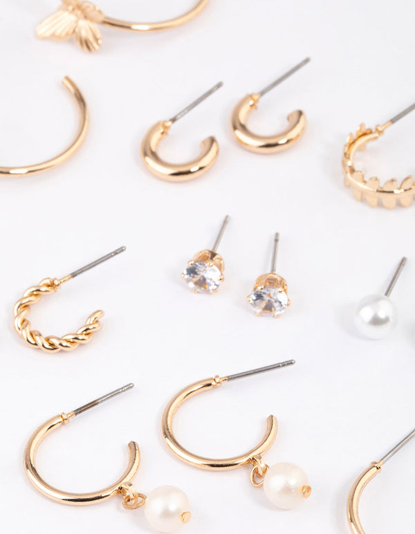 Gold Diamante & Pearl Butterfly Earrings 8-Pack