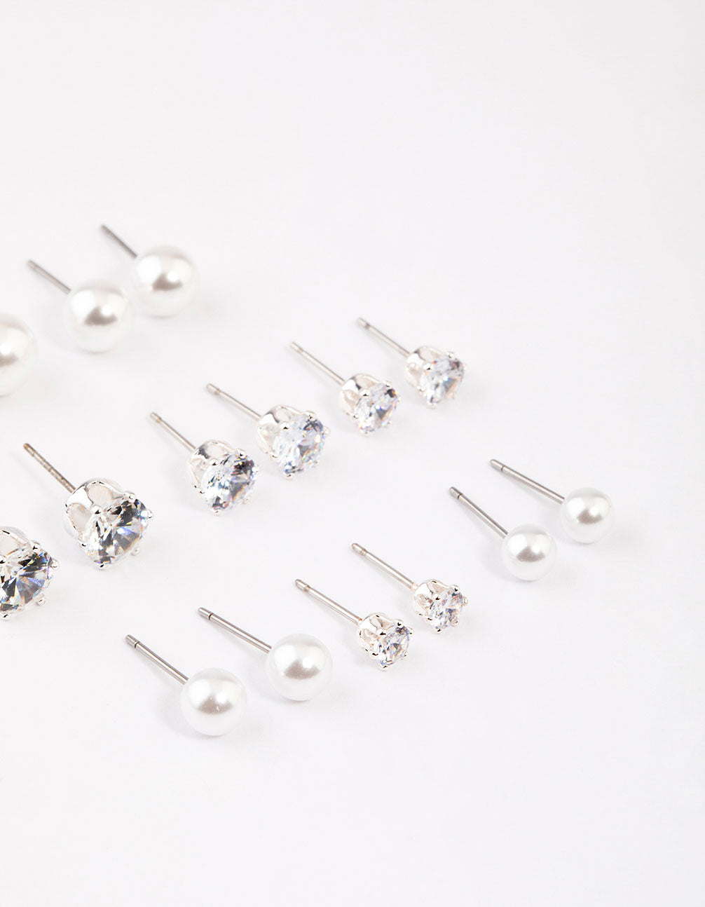 Silver Graduating Diamante & Pearl Earrings 8-Pack