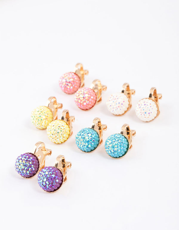 Gold Fireball Clip On Earrings 5-Pack