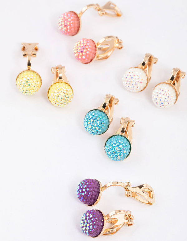 Gold Fireball Clip On Earrings 5-Pack