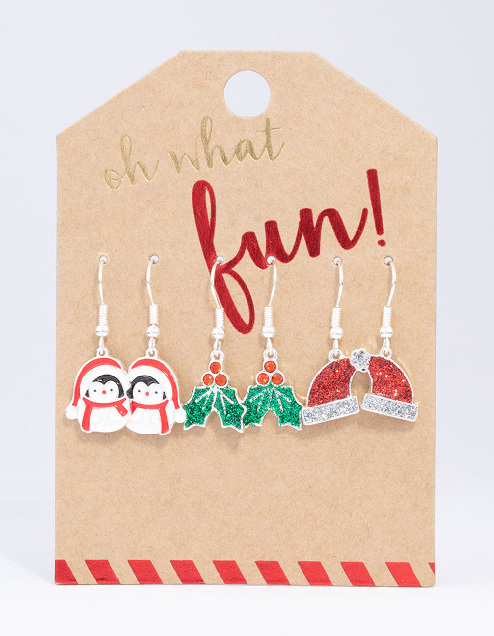 Silver Glitter Holly Christmas Earrings 3-Pack