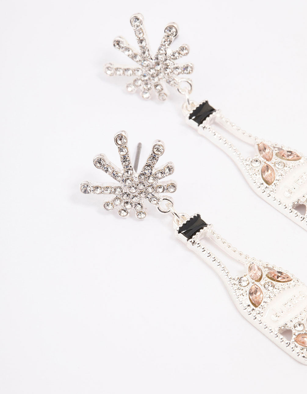 Silver Diamante Champagne Bottle Drop Earrings