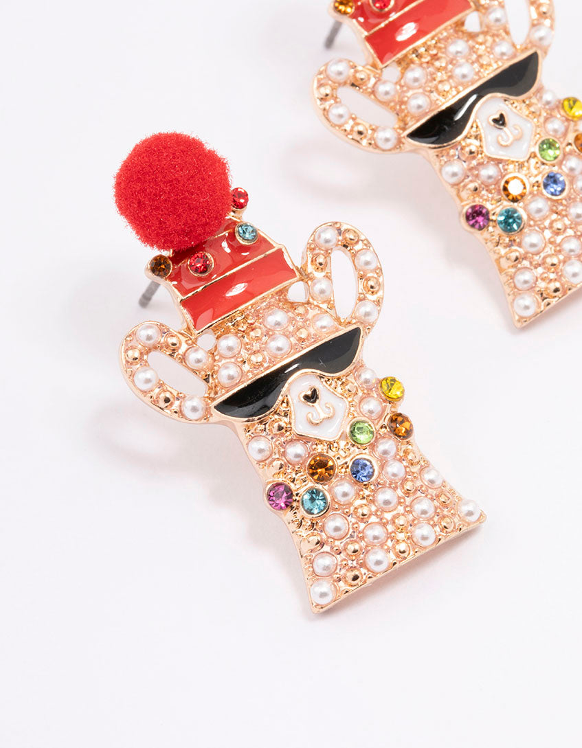 Gold Pom Pom Llama Christmas Stud Earrings