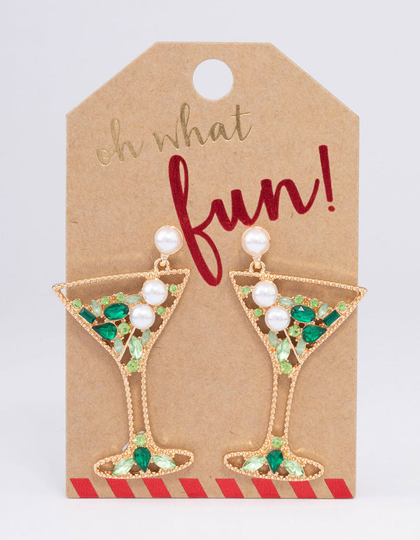 Gold Pearl & Glitter Cocktail Drop Earrings