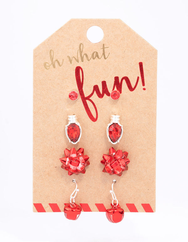 Christmas Present & Bow Stud Earrings 4-Pack