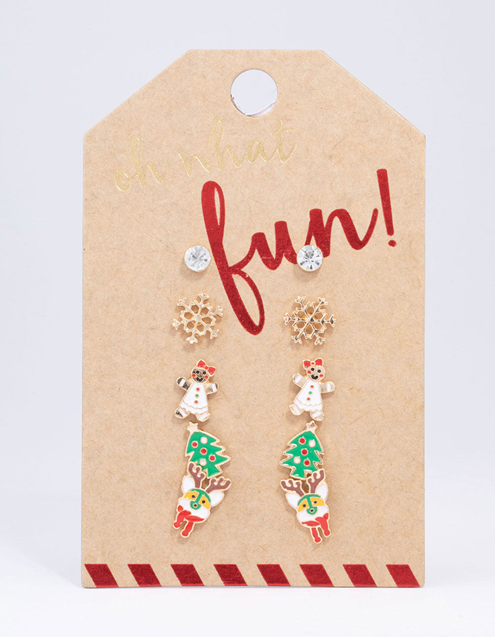Gold Gingerbread Man & Snowflake Stud Earrings 5-Pack