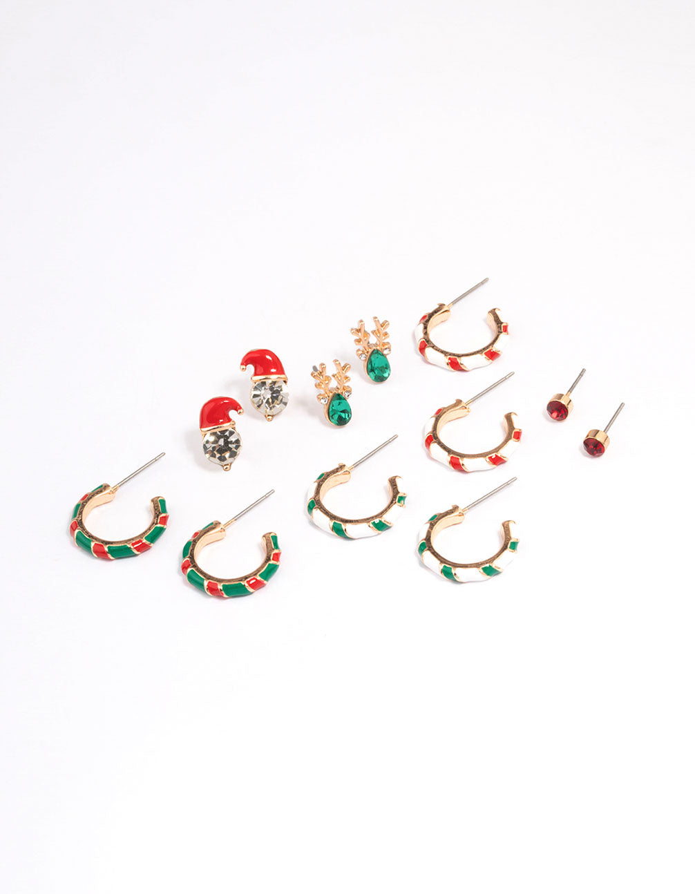Gold Candy Cane Stud & Hoop Earrings 6-Pack