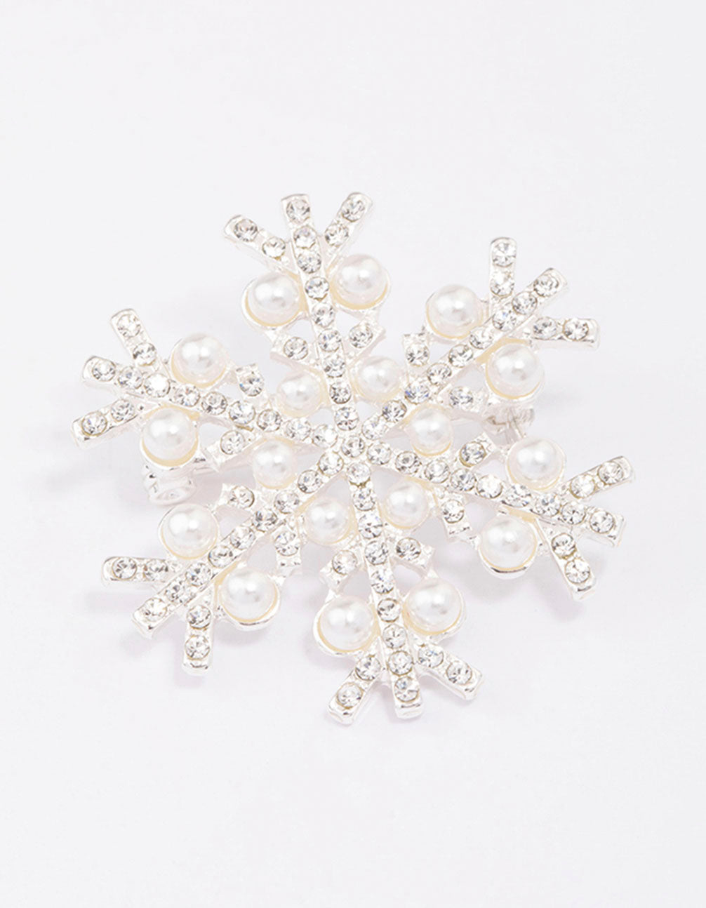 Silver Pearl Detailed Snowflake Brooch
