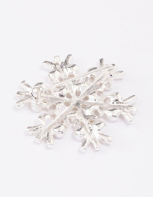 Silver Pearl Detailed Snowflake Brooch