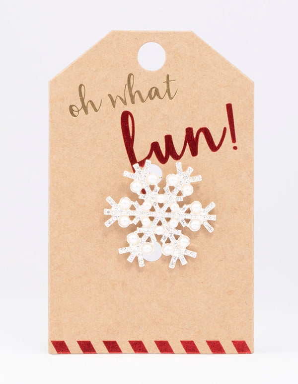 Silver Pearl Detailed Snowflake Brooch
