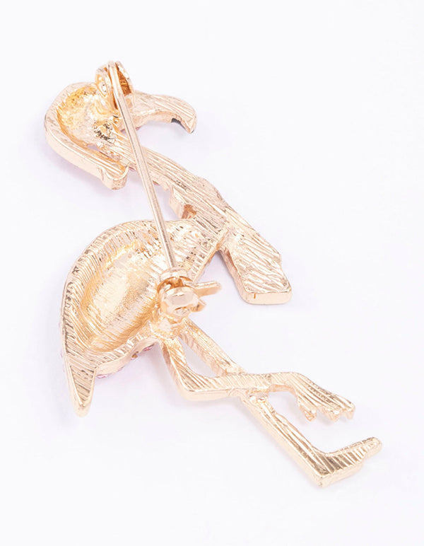 Pink Diamante Flamingo Brooch