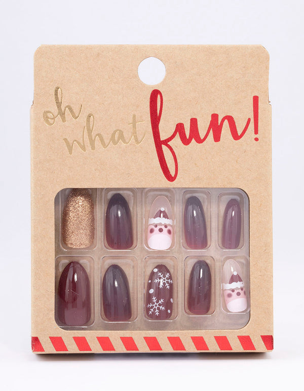 Red Glitter Snowflake & Santa Press On Nails