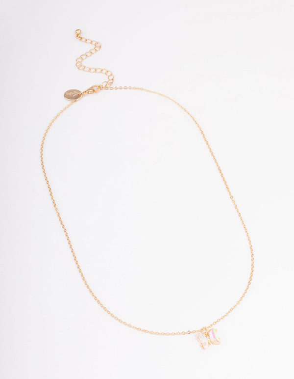 Gold Diamante Butterfly Necklace