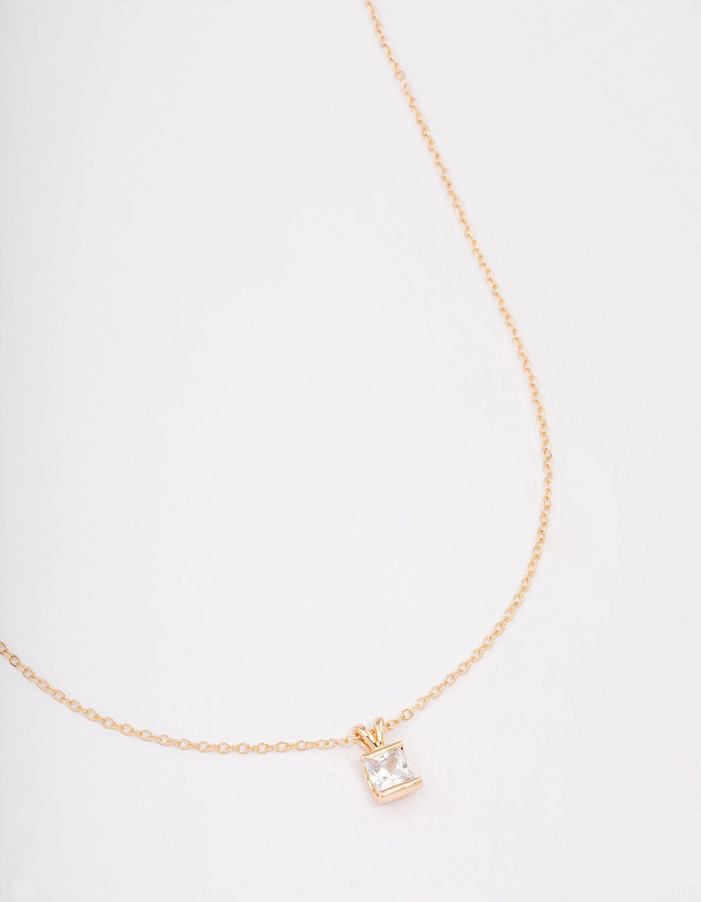 Gold Square Diamante Stone Short Necklace