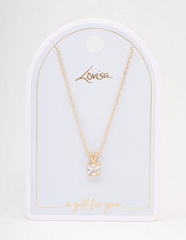 Gold Square Diamante Stone Short Necklace