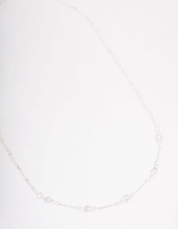 Silver Encased Pearl Station Short Necklace