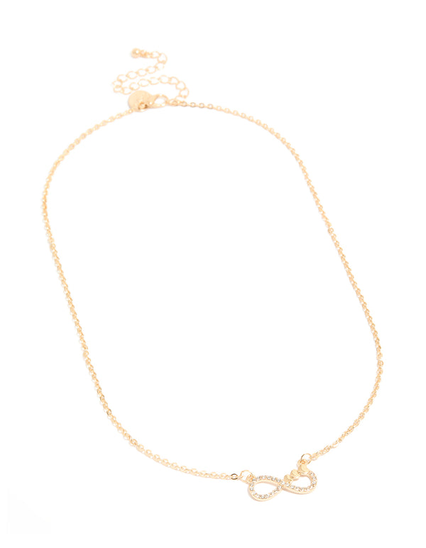 Gold Diamante Infinity Heart Short Necklace