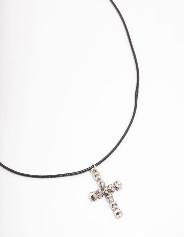 Silver Cord Skull Cross Necklace