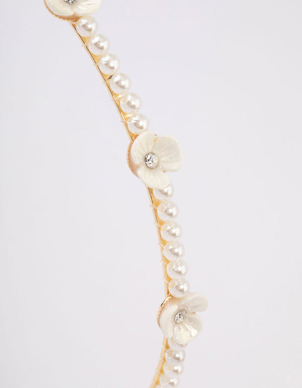 Gold Flower Pearl & Diamante Headband