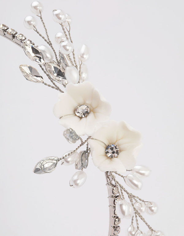 Silver Pearl & Diamante Flower Headband
