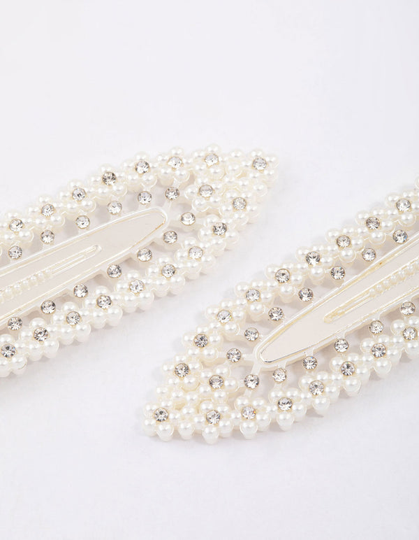 Silver Diamante & Pearl Hair Clip Pack