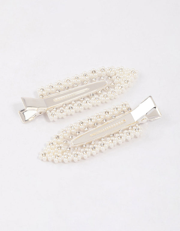 Silver Diamante & Pearl Hair Clip Pack