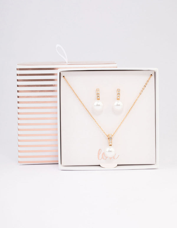 Gold Diamante Pearl Jewellery Set