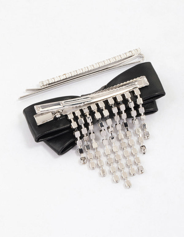 Silver Fringe Bow Hair Clip Pack