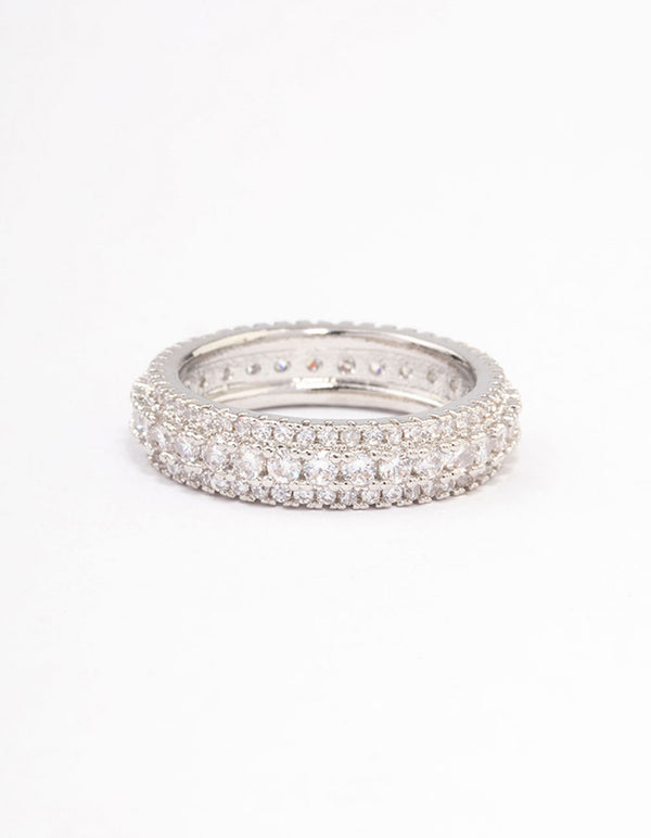 Silver Plated Classic Diamante Ring