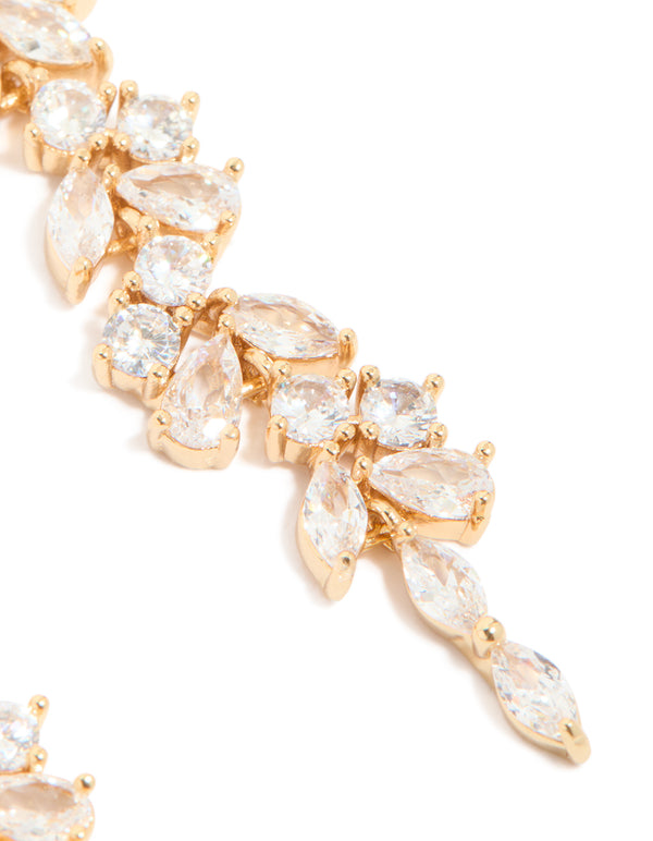 Gold Plated Cubic Zirconia Dainty Vine Drop Earrings