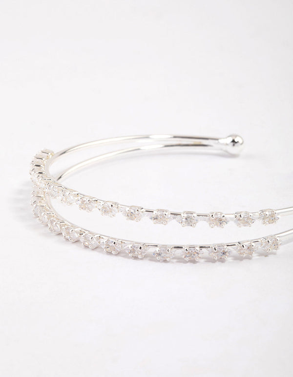 Silver Plated Cubic Zirconia Round Claw Wrist Cuff