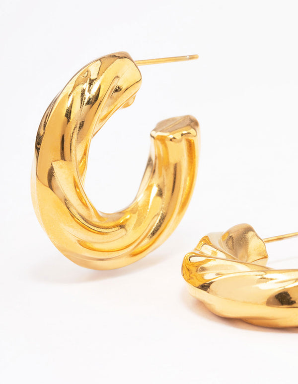 Waterproof Gold Plated Stainless Steel Chubby Twisted Hoop Earrings