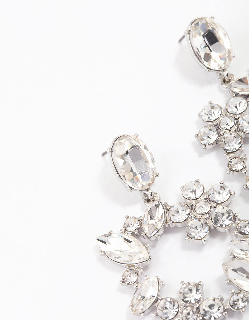 Silver Flower Square Drop Earrings