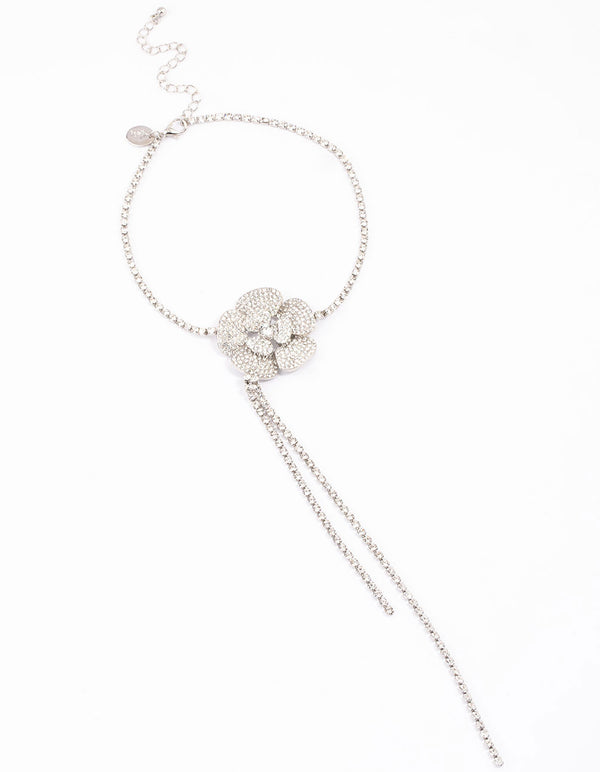 Silver Diamante Flower Choker